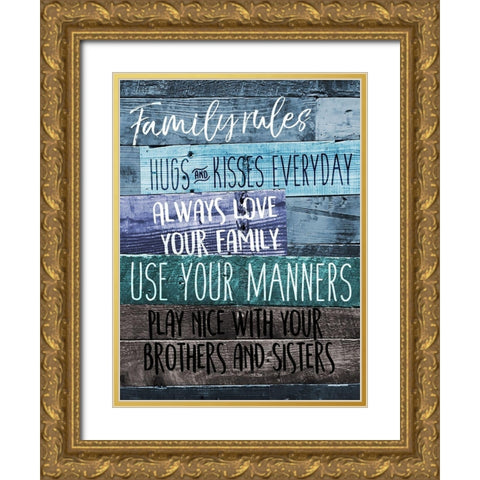 Family Rules Gold Ornate Wood Framed Art Print with Double Matting by Villa, Mlli