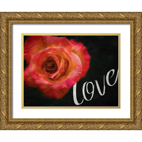 Love Flower Gold Ornate Wood Framed Art Print with Double Matting by Villa, Mlli