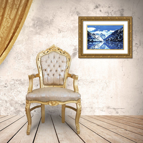 Blue Mountain Gold Ornate Wood Framed Art Print with Double Matting by Villa, Mlli