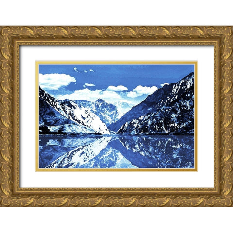 Blue Mountain Gold Ornate Wood Framed Art Print with Double Matting by Villa, Mlli