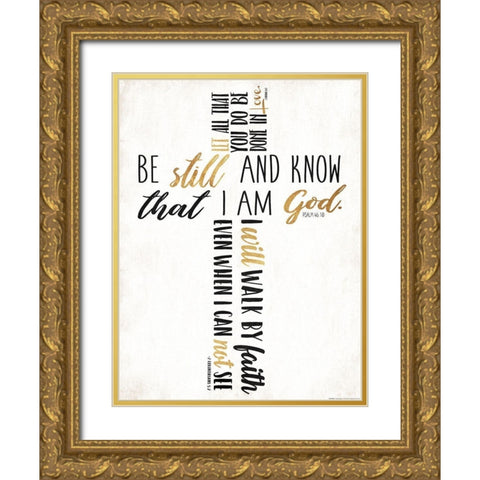 Three Quote Cross Too Gold Ornate Wood Framed Art Print with Double Matting by Villa, Mlli