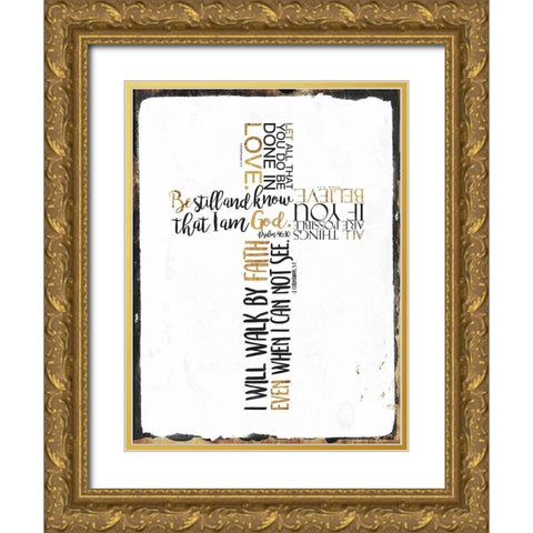 Four Quote Cross Gold Ornate Wood Framed Art Print with Double Matting by Villa, Mlli