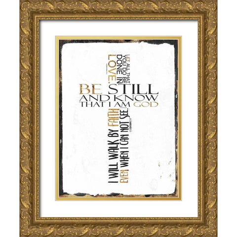 Quoted Cross Gold Ornate Wood Framed Art Print with Double Matting by Villa, Mlli