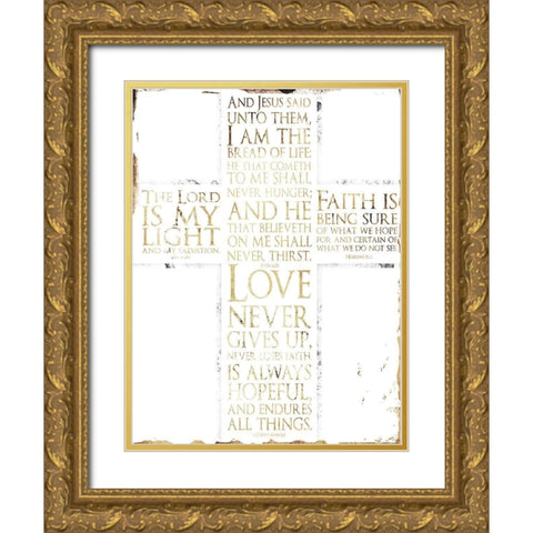 Text Cross Gold Ornate Wood Framed Art Print with Double Matting by Villa, Mlli