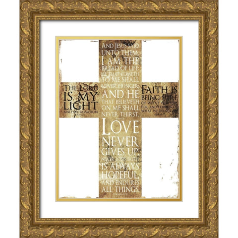Text Gold Cross Gold Ornate Wood Framed Art Print with Double Matting by Villa, Mlli