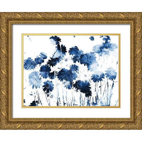 Blue Hues Flowers Gold Ornate Wood Framed Art Print with Double Matting by Villa, Mlli