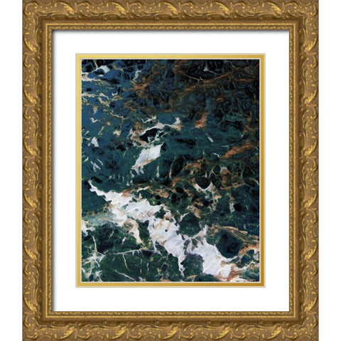 Dark Blue Smog Abstract Gold Ornate Wood Framed Art Print with Double Matting by Villa, Mlli