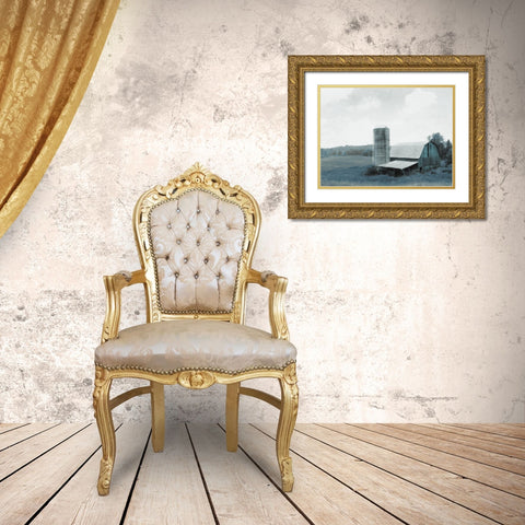 Blue Barn Gold Ornate Wood Framed Art Print with Double Matting by Villa, Mlli