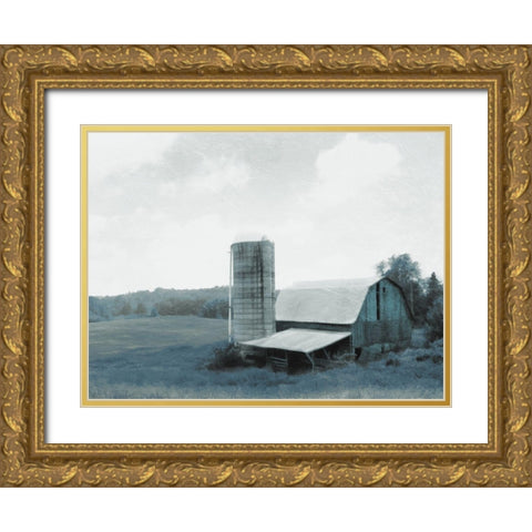 Blue Barn Gold Ornate Wood Framed Art Print with Double Matting by Villa, Mlli