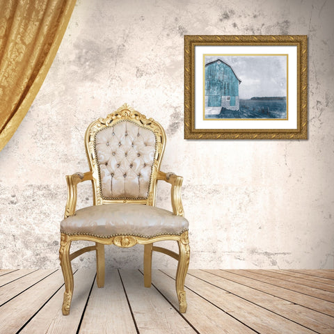 Blue Barn Mate Gold Ornate Wood Framed Art Print with Double Matting by Villa, Mlli