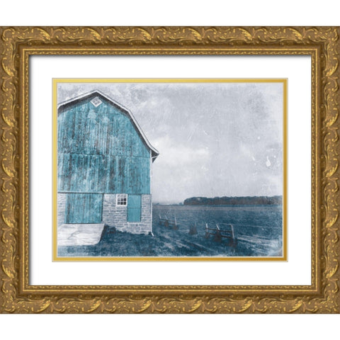 Blue Barn Mate Gold Ornate Wood Framed Art Print with Double Matting by Villa, Mlli