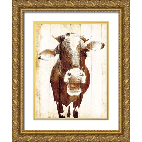 Aaahh Cow Gold Ornate Wood Framed Art Print with Double Matting by Villa, Mlli