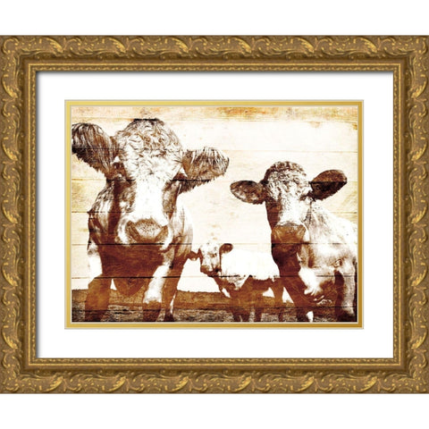 Cow Posse Gold Ornate Wood Framed Art Print with Double Matting by Villa, Mlli