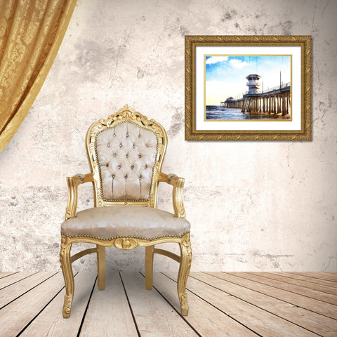 Huntington Pier Gold Ornate Wood Framed Art Print with Double Matting by Villa, Mlli