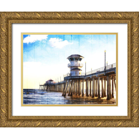 Huntington Pier Gold Ornate Wood Framed Art Print with Double Matting by Villa, Mlli