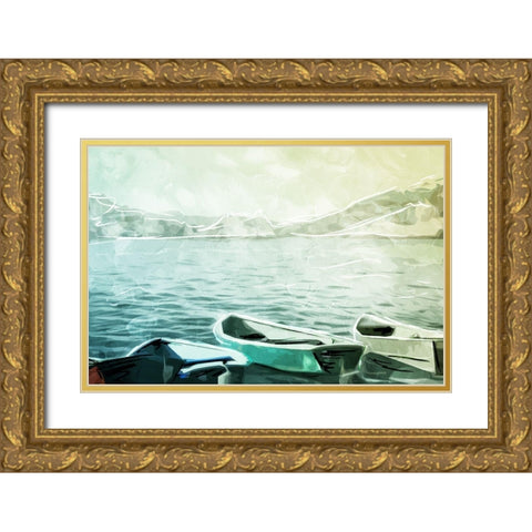 Boats in the Water Gold Ornate Wood Framed Art Print with Double Matting by Villa, Mlli