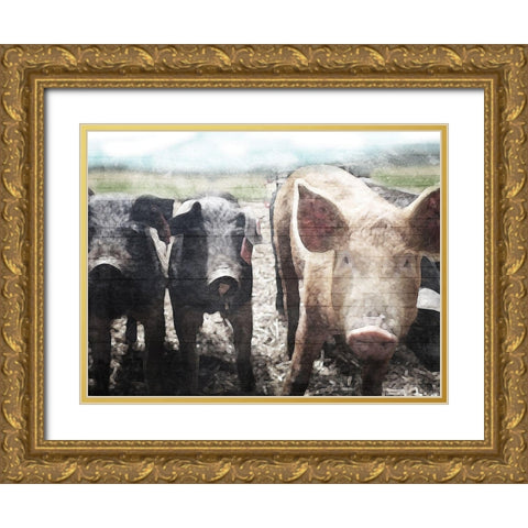 Three Little Pigs Gold Ornate Wood Framed Art Print with Double Matting by Villa, Mlli
