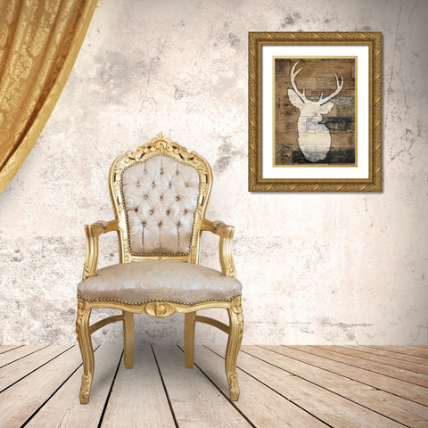 Look At Me Deer Gold Ornate Wood Framed Art Print with Double Matting by Villa, Mlli