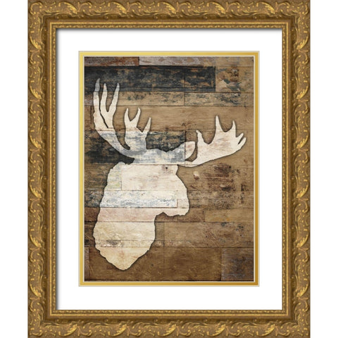 Look At Me Moose Gold Ornate Wood Framed Art Print with Double Matting by Villa, Mlli
