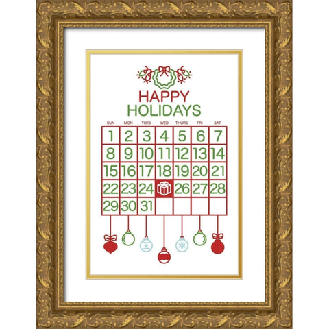 Happy Holidays Colors Gold Ornate Wood Framed Art Print with Double Matting by Villa, Mlli