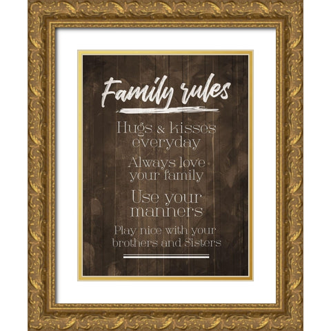 Family Rules Wood Tone Gold Ornate Wood Framed Art Print with Double Matting by Villa, Mlli