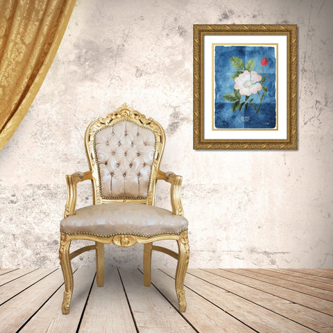 Flower Page Three Blue Gold Ornate Wood Framed Art Print with Double Matting by Villa, Mlli