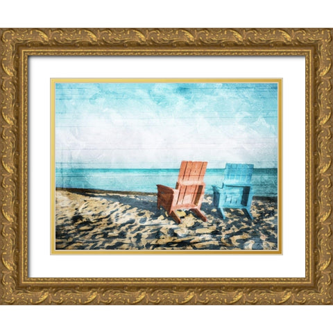 Relaxing At The Beach Gold Ornate Wood Framed Art Print with Double Matting by Villa, Mlli