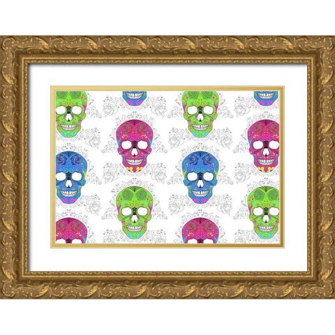 Bright Skulls Gold Ornate Wood Framed Art Print with Double Matting by Villa, Mlli