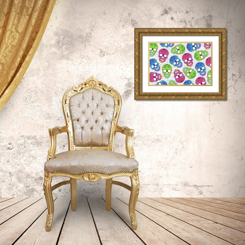 Fun Skulls Gold Ornate Wood Framed Art Print with Double Matting by Villa, Mlli