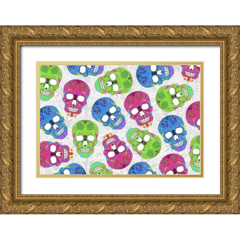 Fun Skulls Gold Ornate Wood Framed Art Print with Double Matting by Villa, Mlli