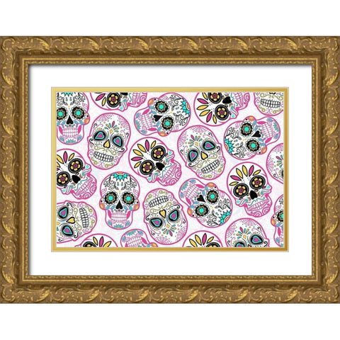 Pink Skulls Reverse Gold Ornate Wood Framed Art Print with Double Matting by Villa, Mlli