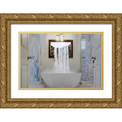 Waterfall In The Bath Gold Ornate Wood Framed Art Print with Double Matting by Villa, Mlli