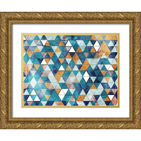 Teal Tri Pops Gold Ornate Wood Framed Art Print with Double Matting by Villa, Mlli