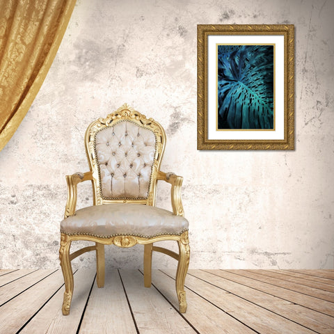 Teal Night Foliage Gold Ornate Wood Framed Art Print with Double Matting by Villa, Milli