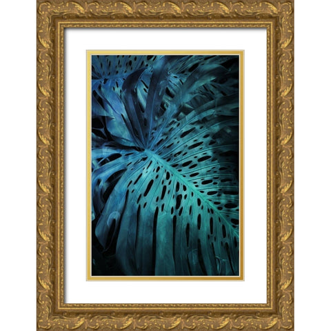 Teal Night Foliage Gold Ornate Wood Framed Art Print with Double Matting by Villa, Milli