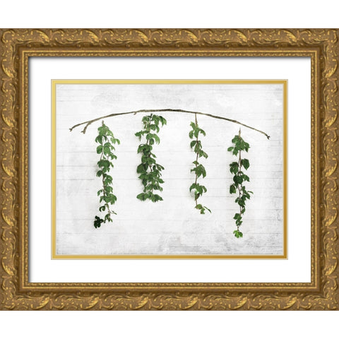 Hanging Leaves On Wall Gold Ornate Wood Framed Art Print with Double Matting by Villa, Mlli