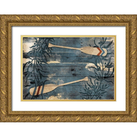 Blue Wall Oars Gold Ornate Wood Framed Art Print with Double Matting by Villa, Mlli