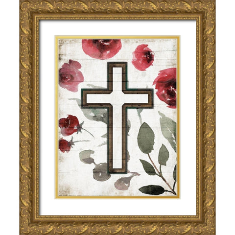 Cross Rose Gold Ornate Wood Framed Art Print with Double Matting by Villa, Mlli