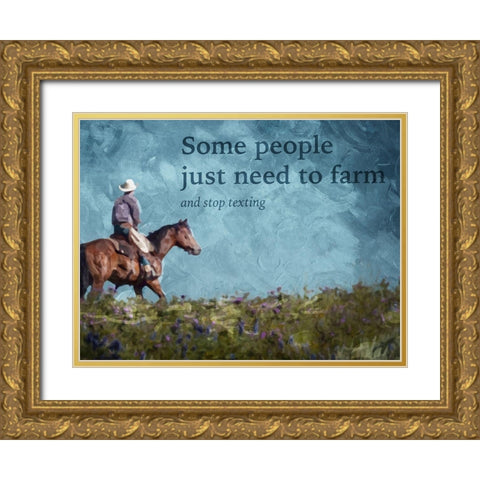 No Cowboy Texting Gold Ornate Wood Framed Art Print with Double Matting by Villa, Mlli