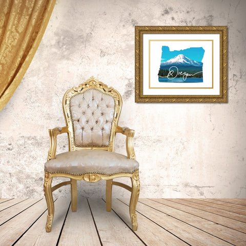 Oregon Mountain Gold Ornate Wood Framed Art Print with Double Matting by Villa, Mlli