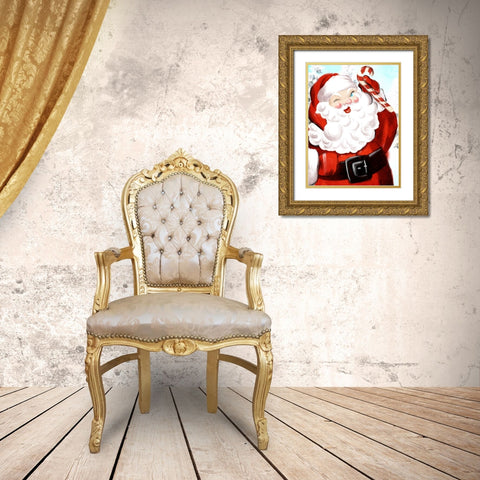 Santa Candy Cane Gold Ornate Wood Framed Art Print with Double Matting by Villa, Mlli
