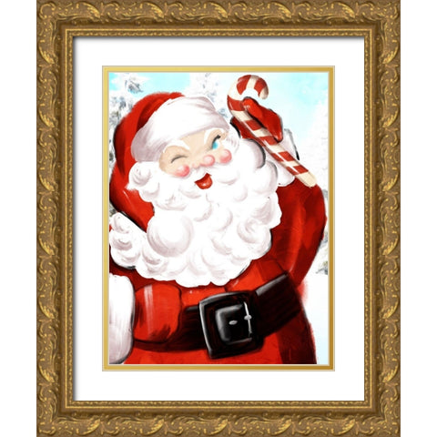Santa Candy Cane Gold Ornate Wood Framed Art Print with Double Matting by Villa, Mlli