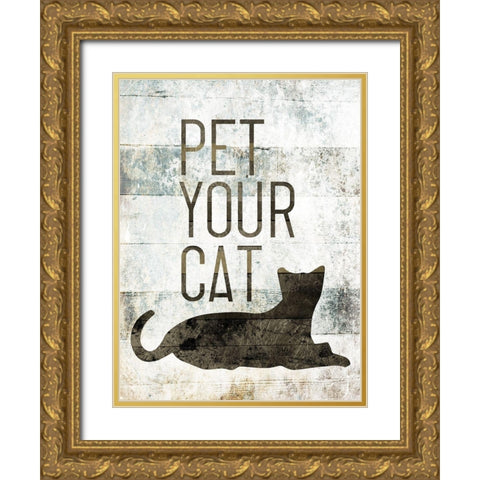 Pet Your Cat Gold Ornate Wood Framed Art Print with Double Matting by Villa, Mlli