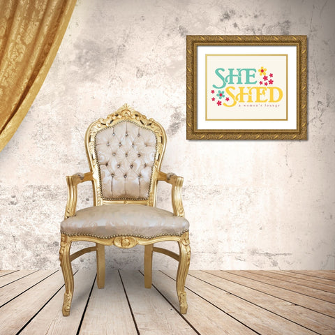 She Shed Lounge Gold Ornate Wood Framed Art Print with Double Matting by Villa, Mlli