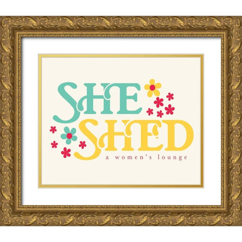 She Shed Lounge Gold Ornate Wood Framed Art Print with Double Matting by Villa, Mlli