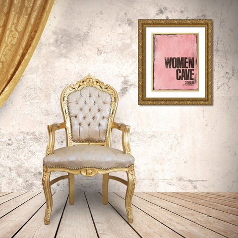 Women Cave Risk Pink Gold Ornate Wood Framed Art Print with Double Matting by Villa, Mlli