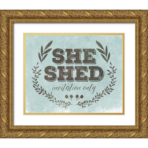 She Shed Teal Gold Ornate Wood Framed Art Print with Double Matting by Villa, Mlli