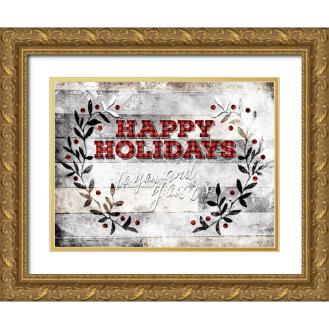Happy Holidays Gold Ornate Wood Framed Art Print with Double Matting by Villa, Mlli