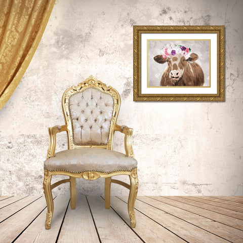 Cow Flowers Gold Ornate Wood Framed Art Print with Double Matting by Villa, Mlli