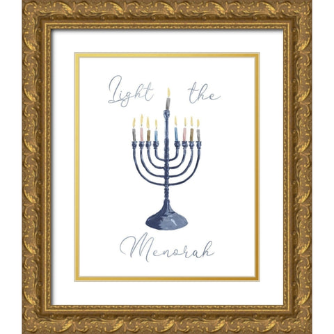 Light The Menorah Gold Ornate Wood Framed Art Print with Double Matting by Villa, Milli